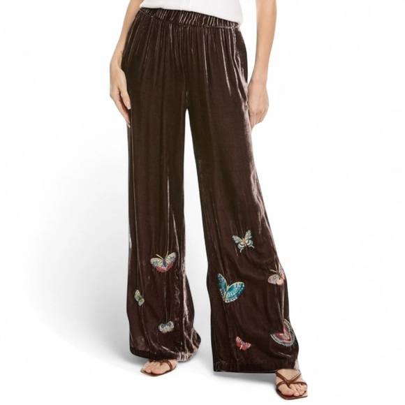 Johnny Was XXL Coffee Bean Butterfly Velvet Luciana Seamed Wide Leg Pants NWT - Picture 1 of 13